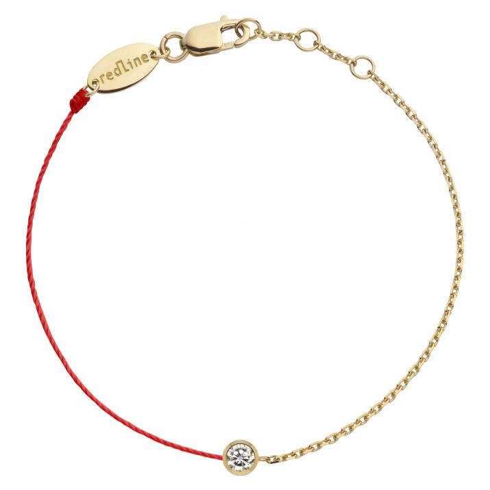 Half chain half thread bracelet with 0.05ct diamond in yellow gold bezel setting - Redline - 0++