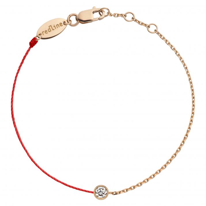 Half chain half thread bracelet with 0.05ct diamond in rose gold bezel setting - Redline - 0++