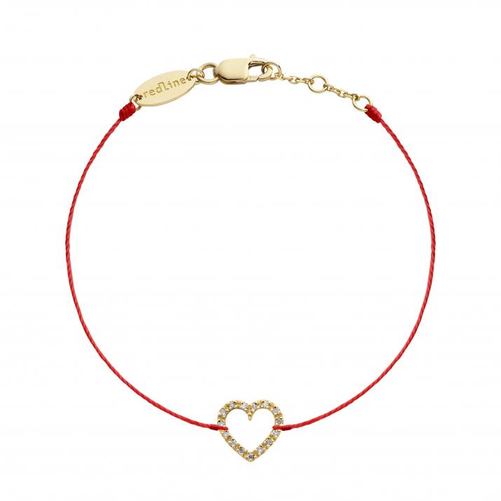 Bracelet fil coeur or jaune pavé diamant - Redline - 0++