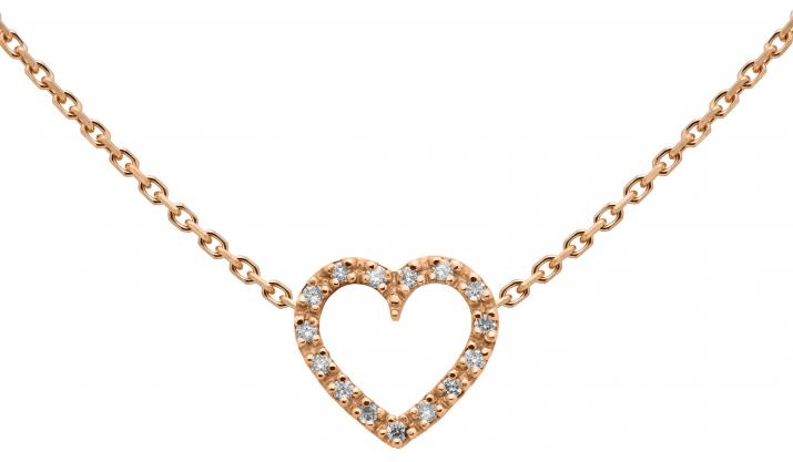Rose gold chain necklace with diamond-paved heart - Redline
