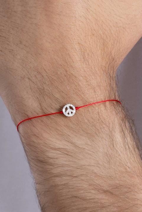Diamond-paved Mini Peace string bracelet in white gold - Redline - 0++