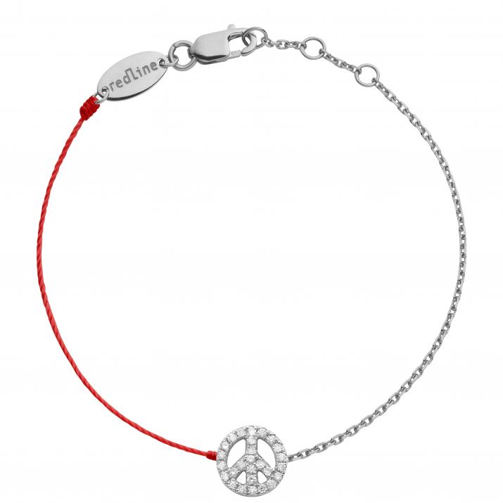 Diamond-paved Mini Peace string and chain bracelet in white gold - Redline - 0++