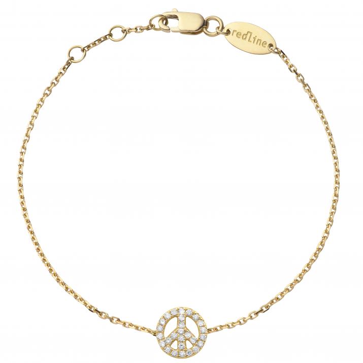 Yellow gold chain bracelet with diamond-paved Mini Peace - Redline - 0++