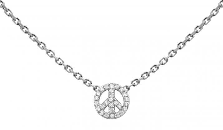White gold chain necklace with diamond-paved Mini Peace - Redline