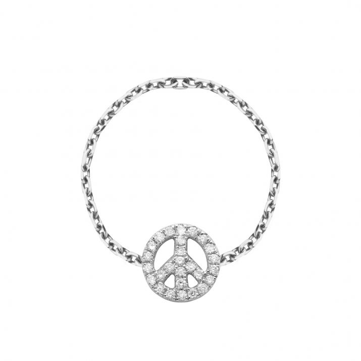 Bague chaîne Mini Peace or blanc pavé diamants - Redline