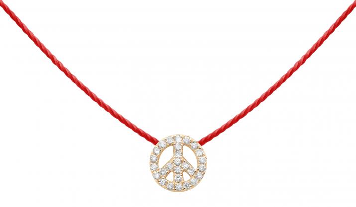 Diamond-paved Mini Peace string necklace in rose gold - Redline
