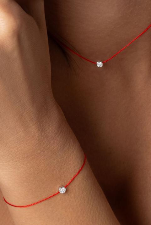 String Bracelet For Women with 0.10ct Round Diamond in White Gold Bezel Setting - Redline - 0++