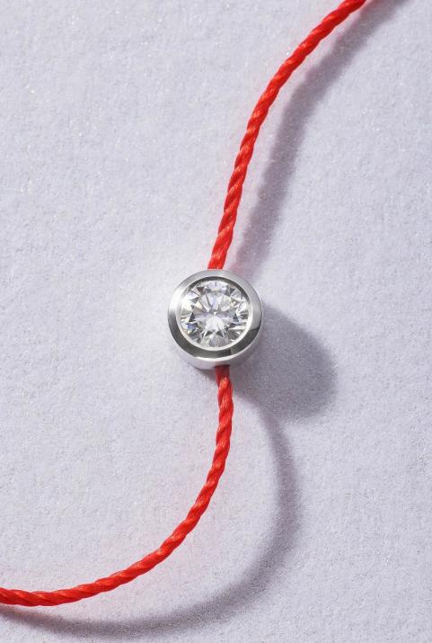 String Bracelet For Women with 0.10ct Round Diamond in White Gold Bezel Setting - Redline - 0++