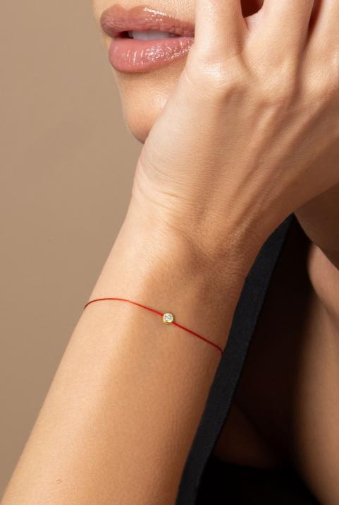 String Bracelet For Women with 0.10ct Round Diamond in Yellow Gold Bezel Setting - Redline - 0++