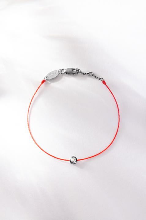 String Bracelet For Women with 0.10ct Round Diamond in Black Gold Bezel Setting - Redline - 0++