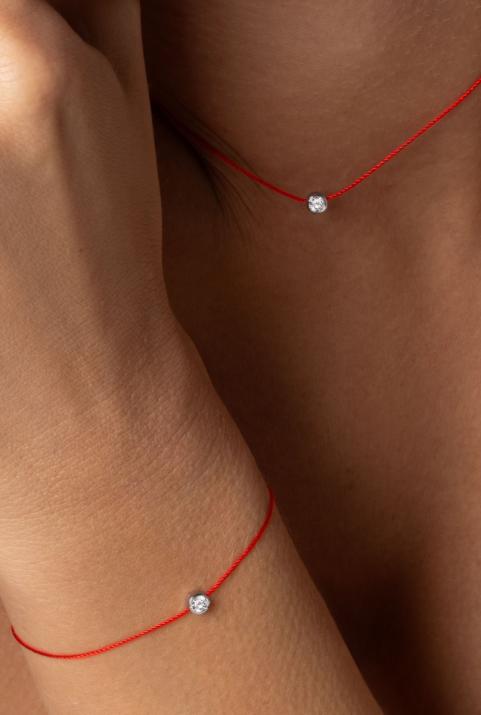 String Bracelet For Women with 0.10ct Round Diamond in Black Gold Bezel Setting - Redline - 0++