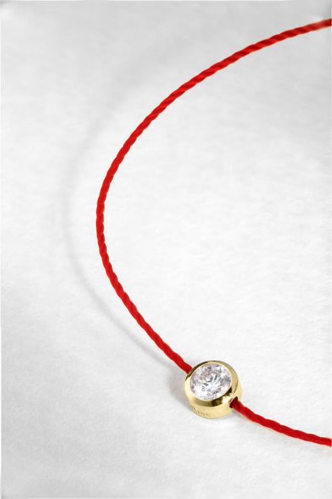 String Bracelet For Women with 0.10ct Round Diamond in Yellow Gold Bezel Setting - Redline - 0++