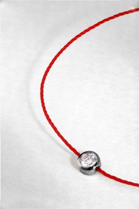 String Bracelet For Women with 0.10ct Round Diamond in Black Gold Bezel Setting - Redline - 0++