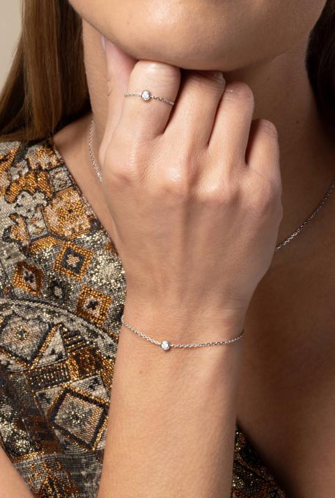 Chain bracelet with 0.1ct diamond in white gold bezel setting - Redline - 0++