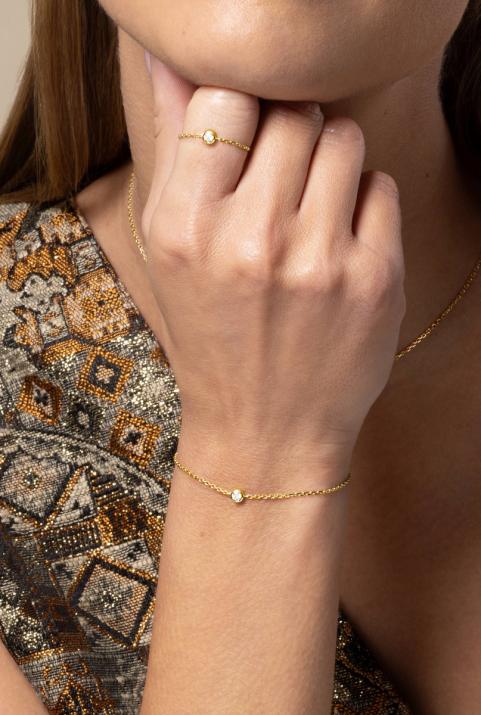 Chain bracelet with 0.1ct diamond in yellow gold bezel setting - Redline - 0++