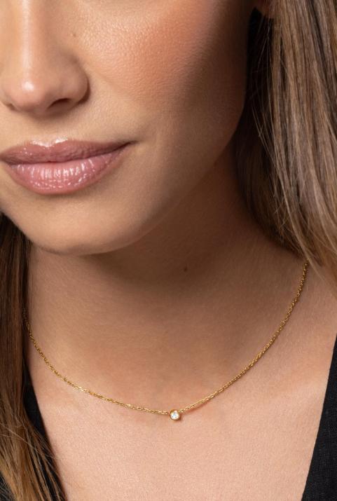 Chain necklace with 0.1ct diamond in yellow gold bezel setting - Redline - 0++