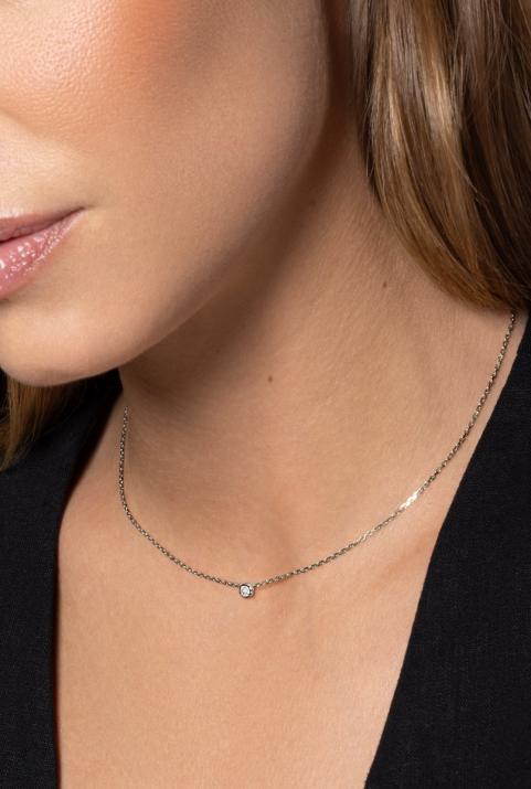 Chain necklace with 0.1ct diamond in black gold bezel setting - Redline - 0++