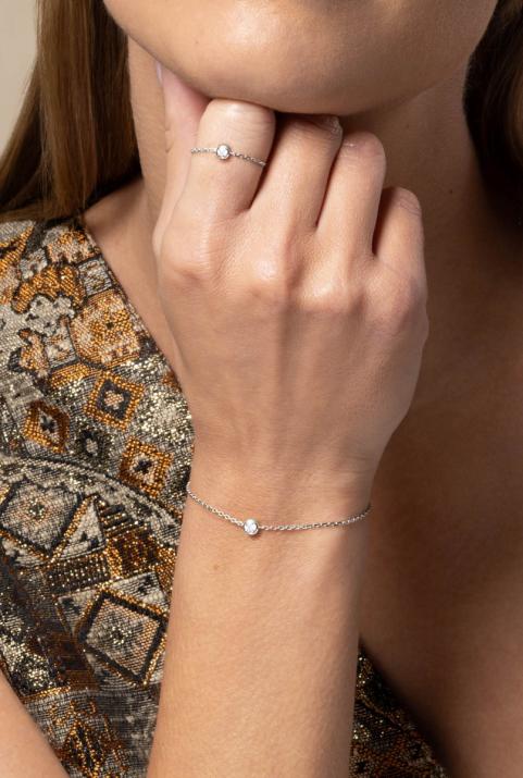 Chain bracelet with 0.2ct diamond in white gold bezel setting - Redline - 0++