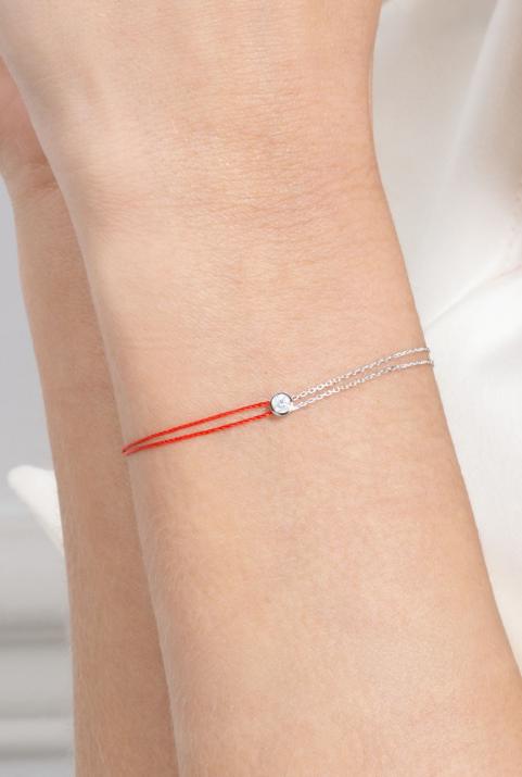 Double Twin Bracelet with 0.10ct diamond in White Gold Bezel Setting - Redline - 0++