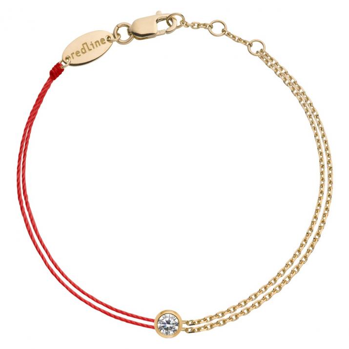 Double wire and chain bracelet with 0.10 ct diamond in yellow gold bezel setting - Redline - 0++