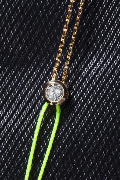 Double wire and chain bracelet with 0.10 ct diamond in yellow gold bezel setting - Redline - 0++