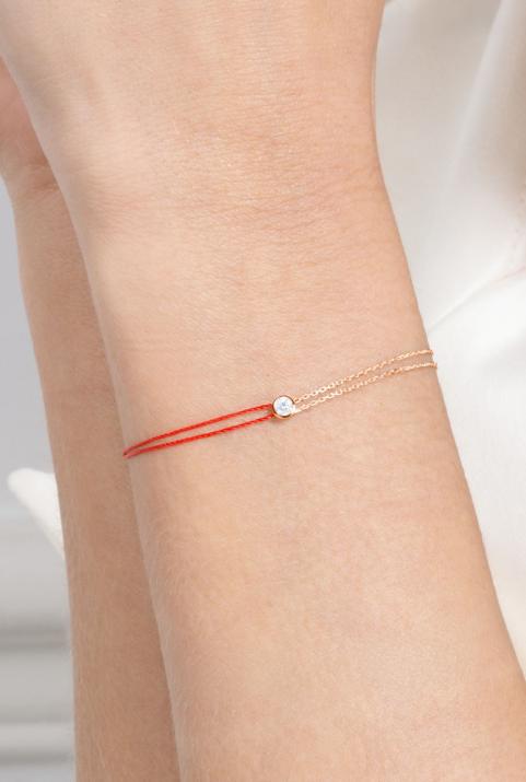Double wire and chain bracelet with 0.10 ct diamond in rose gold bezel setting - Redline - 0++