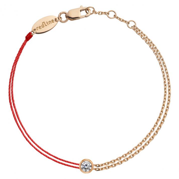 Double wire and chain bracelet with 0.10 ct diamond in rose gold bezel setting - Redline - 0++