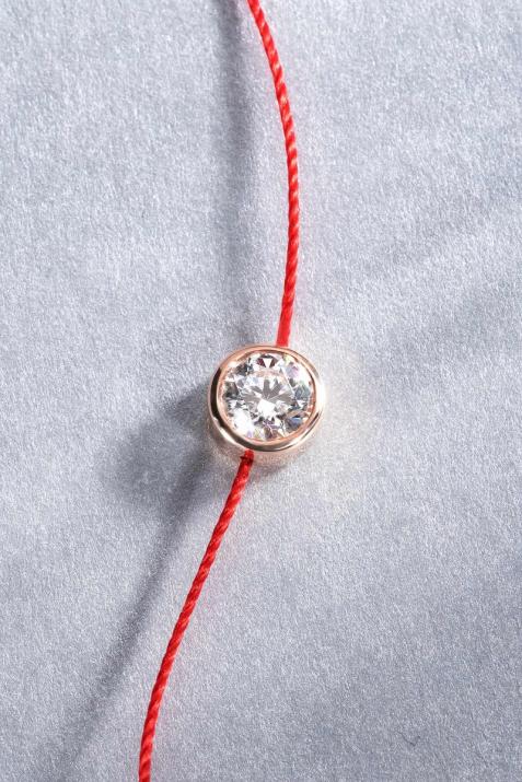 String Bracelet with 0.30ct Round Diamond in Rose Gold Bezel Setting - Redline - 0++