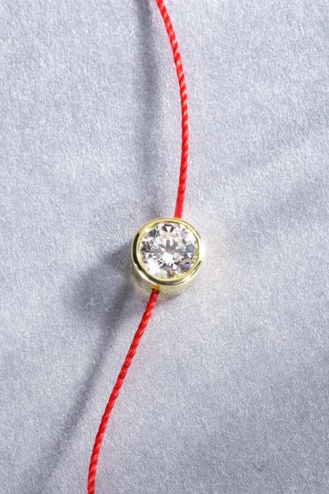 String Bracelet with 0.50ct Round Diamond in Yellow Gold Bezel Setting - Redline - 0++