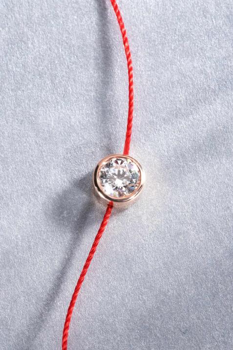 String Bracelet with 0.50ct Round Diamond in Rose Gold Bezel Setting - Redline - 0++