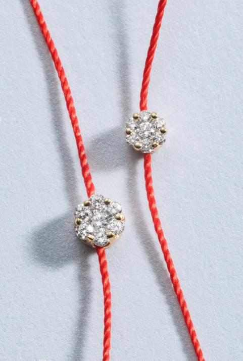 String Bracelet For Women with 0.10ct Round Diamond in Yellow Gold Cluster Setting - Redline - 0++