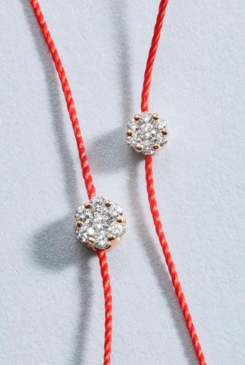 String Bracelet For Women with 0.05ct Round Diamond in Rose Gold Cluster Setting - Redline - 0++