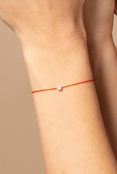 String Bracelet For Women with 0.05ct Round Diamond in Rose Gold Cluster Setting - Redline - 0++