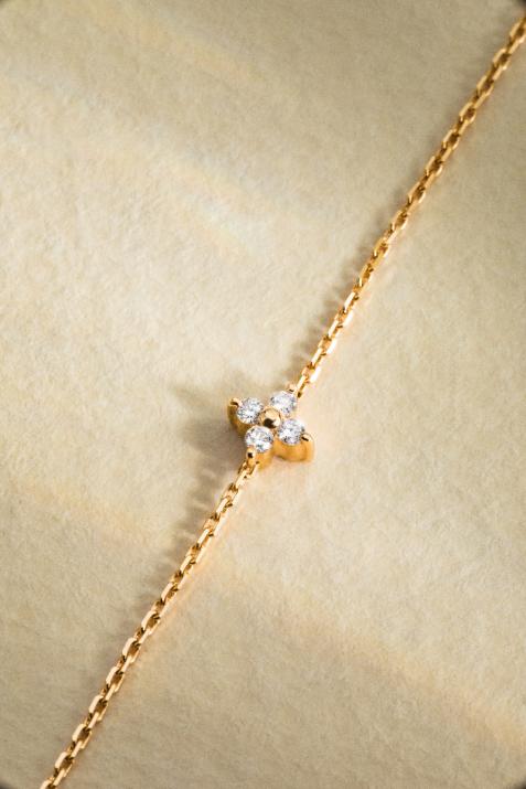 Chain Bracelet For Women with 0.04ct Round Diamond in Yellow Gold Prong Setting - Redline - 0++