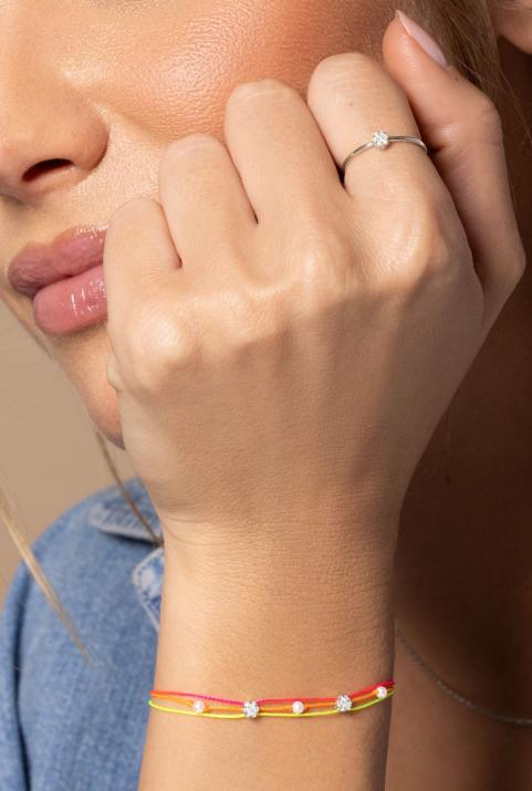 Multistring Bracelet For Women with 0.10ct Round Diamond in White Gold Cluster Setting - Redline - 0++