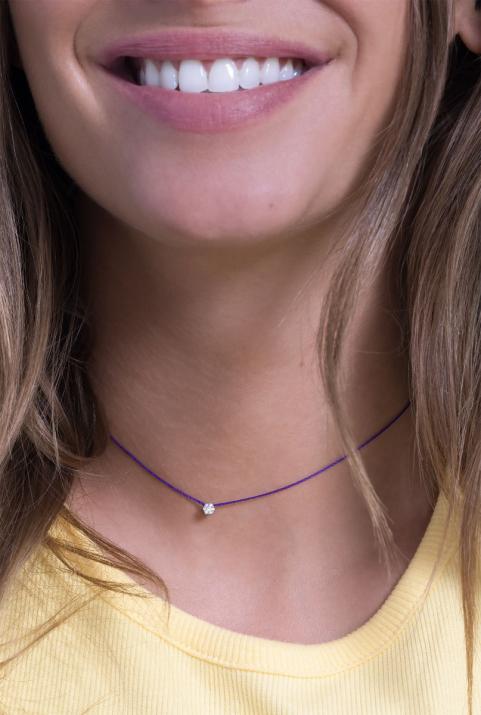 String Necklace For Women with 0.05ct Round Diamond in White Gold Cluster Setting - Redline - 0++