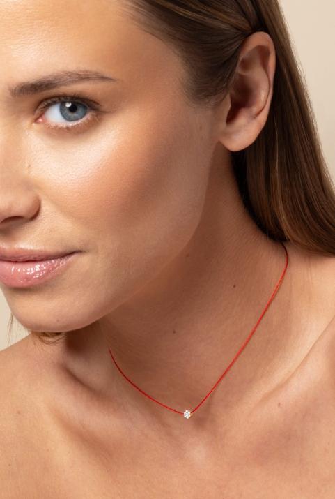 String Necklace For Women with 0.05ct Round Diamond in Rose Gold Cluster Setting - Redline - 0++