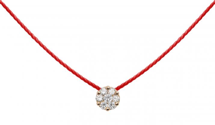 String Necklace For Women with 0.05ct Round Diamond in Rose Gold Cluster Setting - Redline - 0++