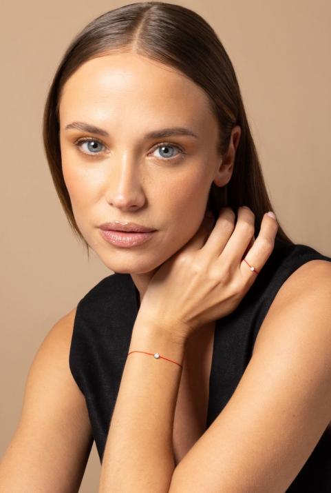 String Bracelet For Women with 0.10ct Round Diamond in Black Gold Cluster Setting - Redline - 0++