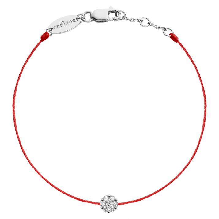 String Bracelet For Women with 0.10ct Round Diamond in White Gold Cluster Setting - Redline - 0++