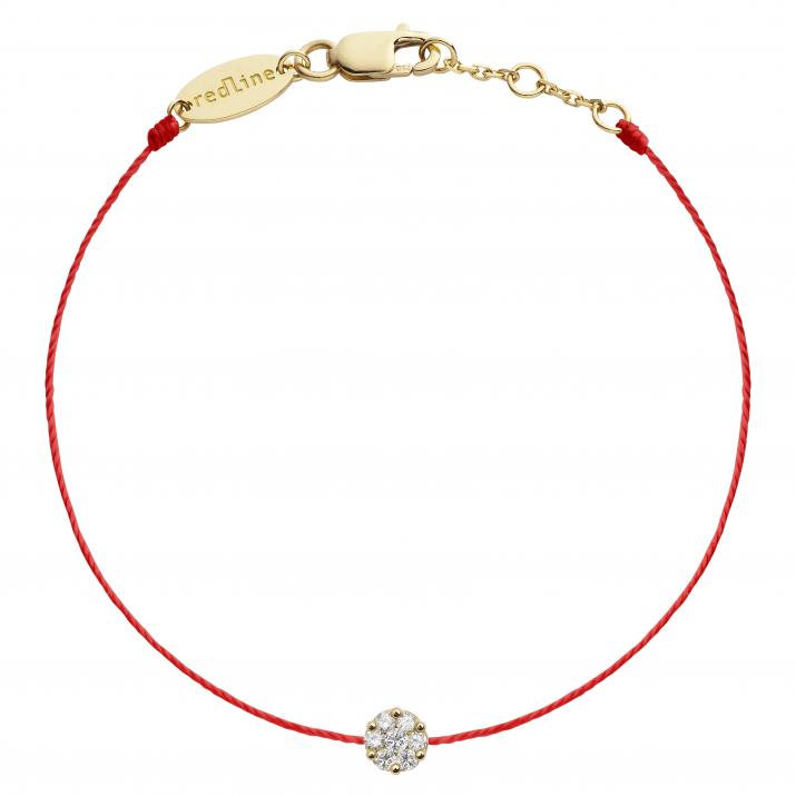 String Bracelet For Women with 0.10ct Round Diamond in Yellow Gold Cluster Setting - Redline - 0++