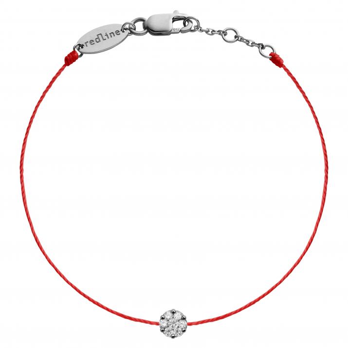 String Bracelet For Women with 0.10ct Round Diamond in Black Gold Cluster Setting - Redline - 0++
