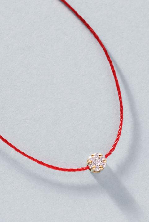 String Necklace For Women with 0.10ct Round Diamond in Yellow Gold Cluster Setting - Redline - 0++