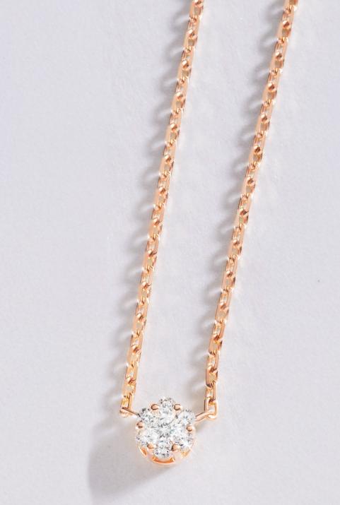 Chain Necklace For Women with 0.05ct Round Diamond in Rose Gold Cluster Setting - Redline - 0++