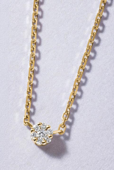 Chain Necklace For Women with 0.05ct Round Diamond in Yellow Gold Cluster Setting - Redline - 0++