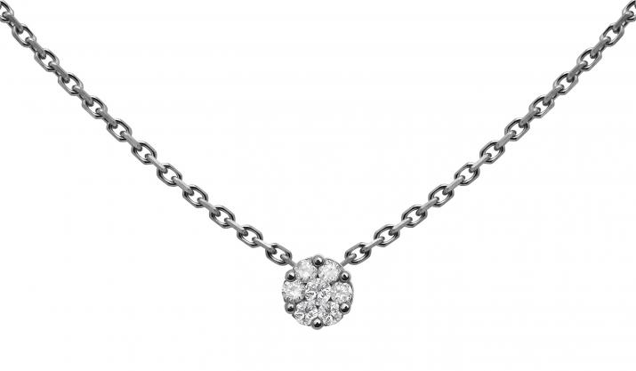 Chain Necklace For Women with 0.05ct Round Diamond in Black Gold Cluster Setting - Redline - 0++