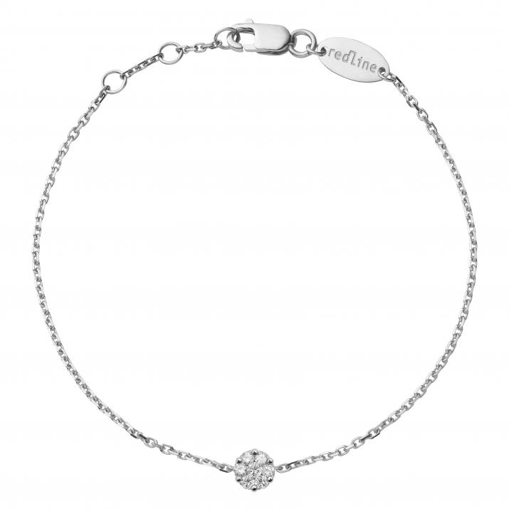 Chain Bracelet For Women with 0.10ct Round Diamond in White Gold Cluster Setting - Redline - 0++