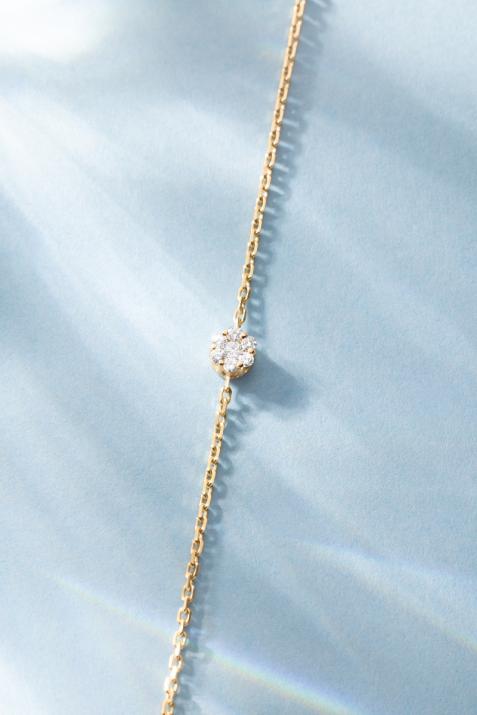 Chain Bracelet For Women with 0.10ct Round Diamond in Yellow Gold Cluster Setting - Redline - 0++