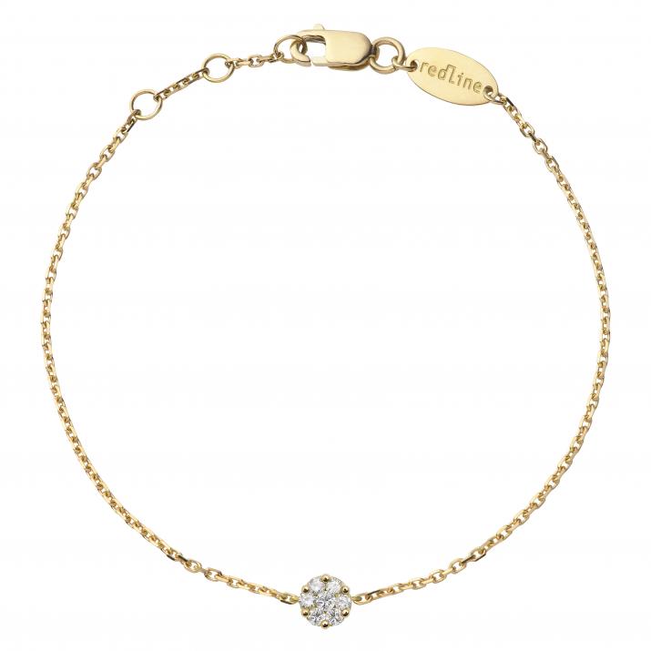 Chain Bracelet For Women with 0.10ct Round Diamond in Yellow Gold Cluster Setting - Redline - 0++