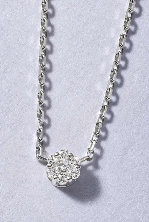 Chain Necklace For Women with 0.10ct Round Diamond in White Gold Cluster Setting - Redline - 0++